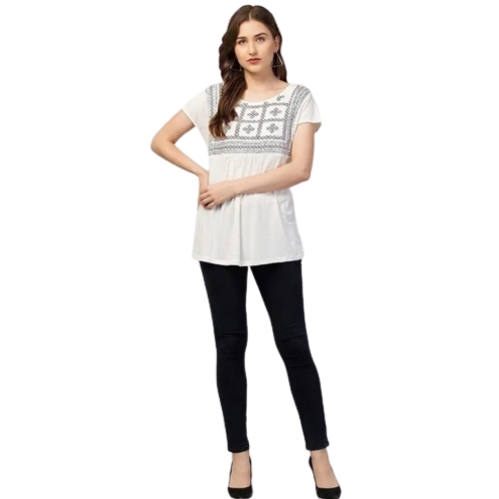 ELLA MOSS White Geometric Embroidered Top Women's Size S